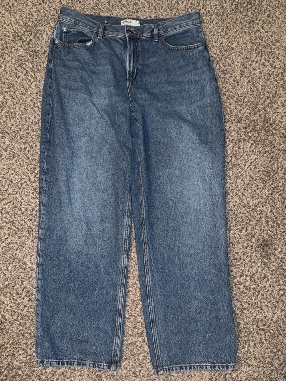 Garage Mid Rise Straight Leg Jeans in Blue Denim